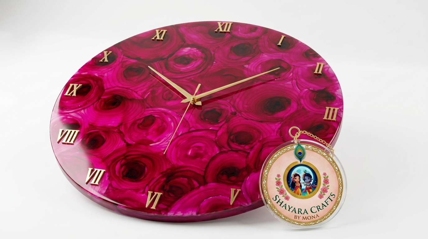 24 Inch Rose Wall Clock — handmade resin art personalized gift Delhi NCR | Shayara Crafts