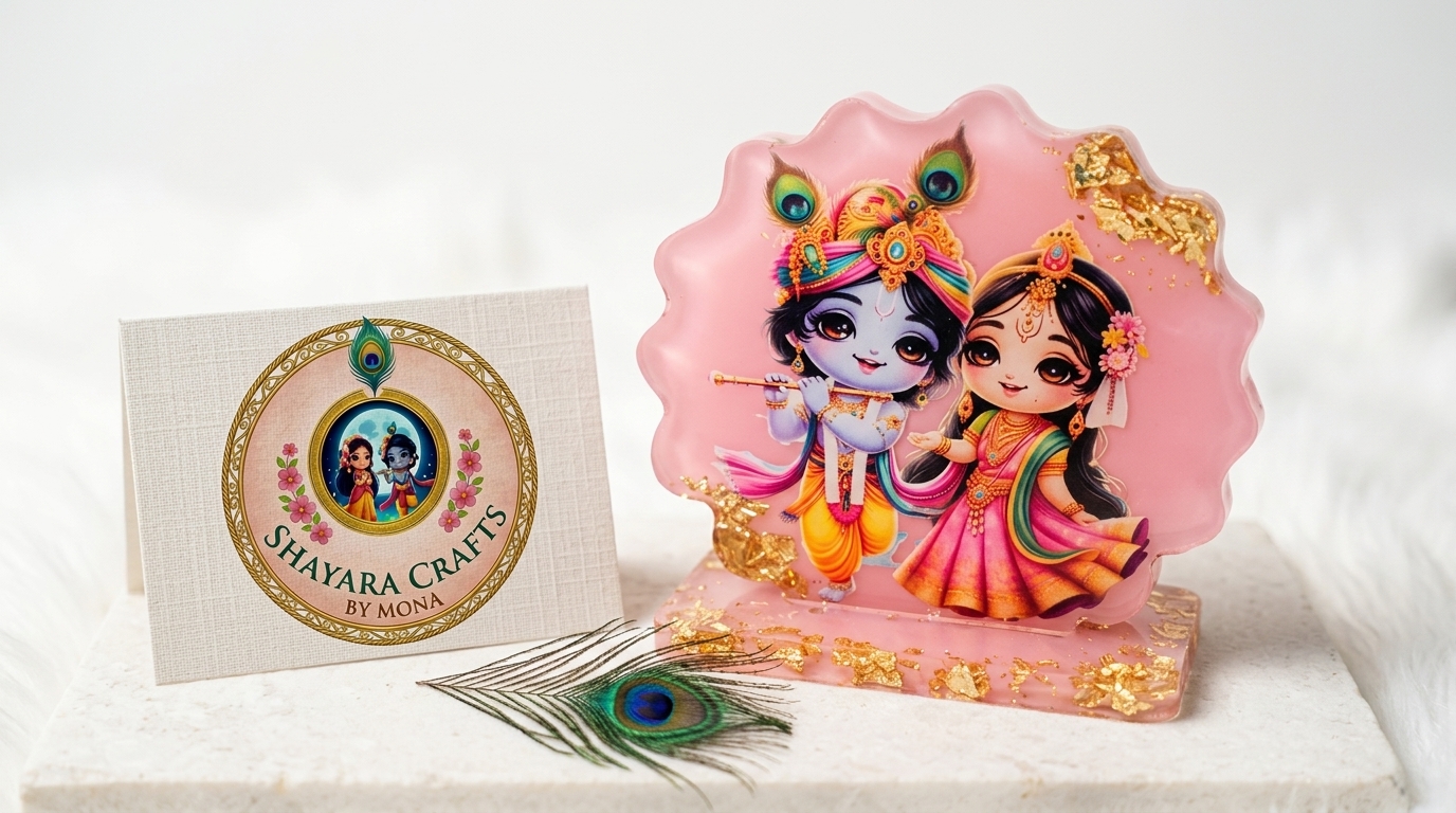 Radha Krishna Car Stand — handmade resin art personalized gift Delhi NCR | Shayara Crafts