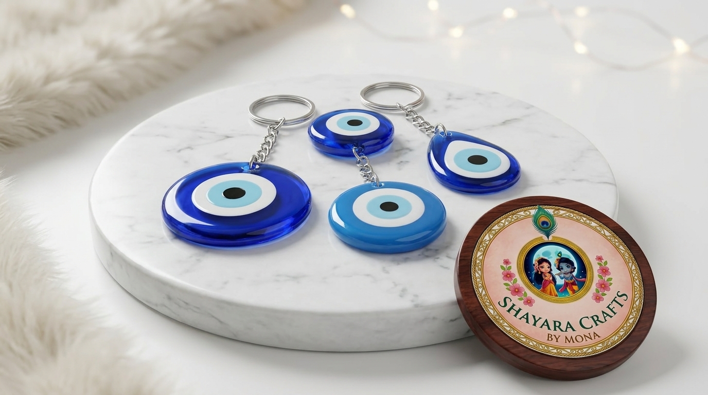 Evil Eye Resin Keychain — handmade resin art personalized gift Delhi NCR | Shayara Crafts
