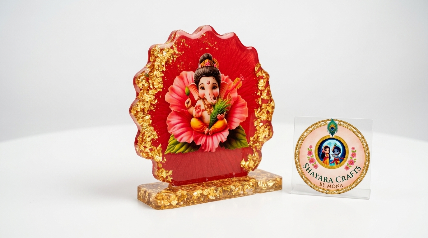 Ganesh Flower Standie — handmade resin art personalized gift Delhi NCR | Shayara Crafts