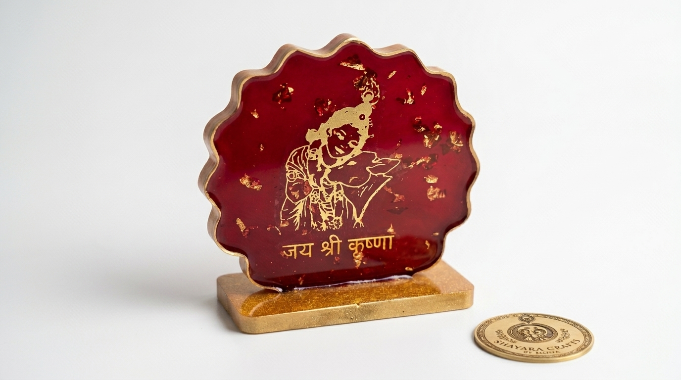 Jai Shri Krishna Car Decor — handmade resin art personalized gift Delhi NCR | Shayara Crafts