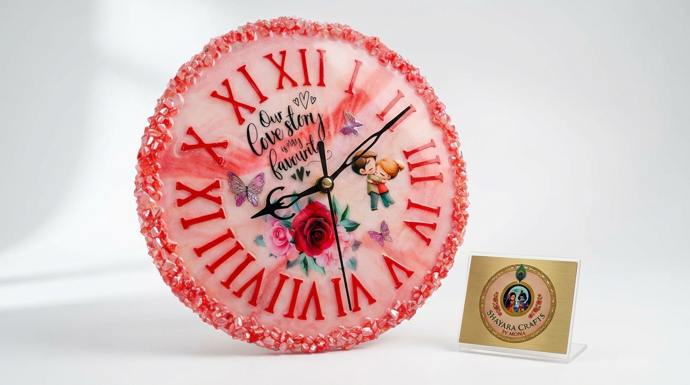 Love Story Wall Clock — handmade resin art personalized gift Delhi NCR | Shayara Crafts