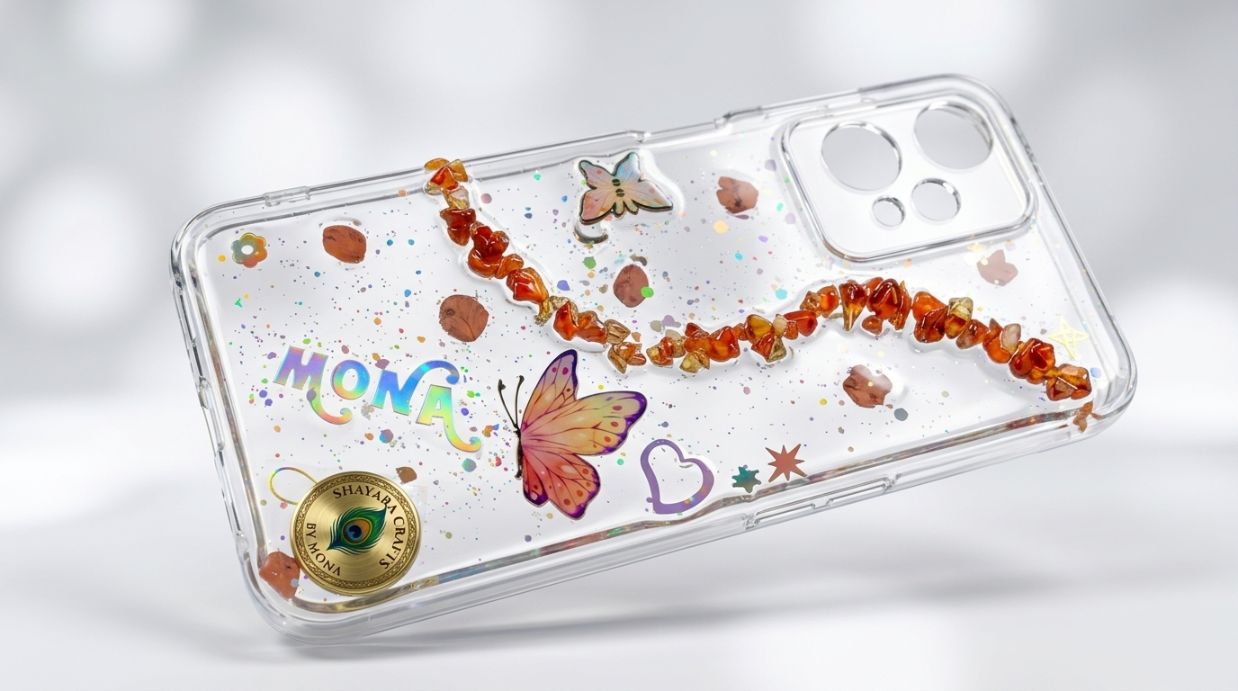 Custom Resin Mobile Cover — handmade resin art personalized gift Delhi NCR | Shayara Crafts