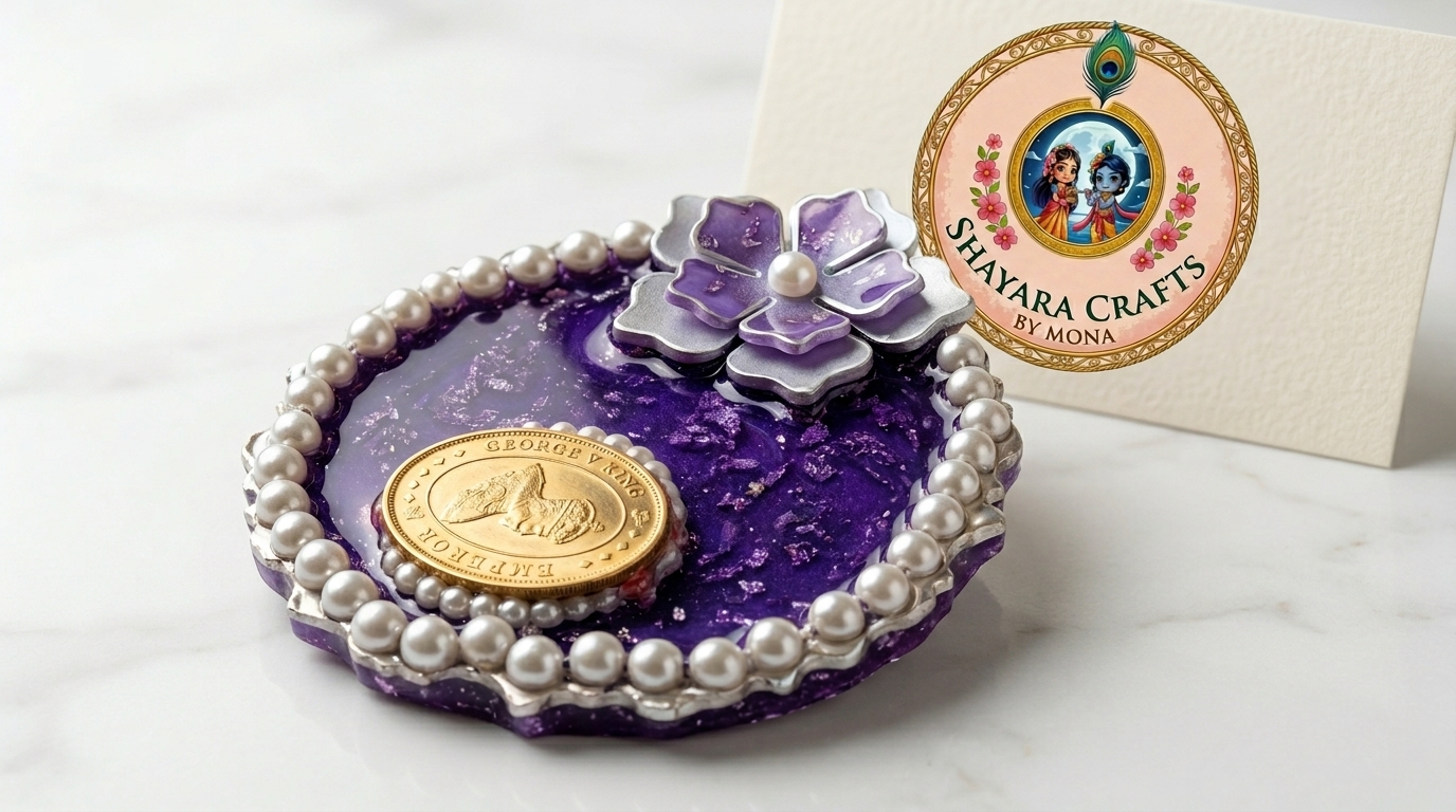 Silver Gold Coin Platter — handmade resin art personalized gift Delhi NCR | Shayara Crafts