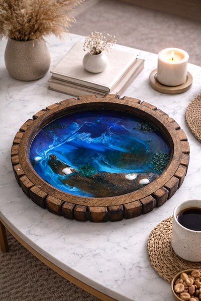 Ocean Resin Tray — handmade resin art personalized gift Delhi NCR | Shayara Crafts